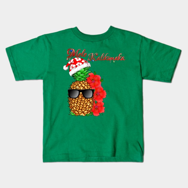 Mele Kalikimaka Hawaiian Merry Christmas Pineapple Kids T-Shirt by macdonaldcreativestudios